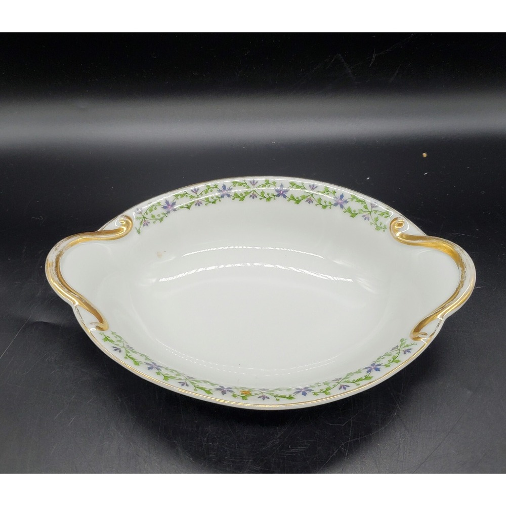 Vintage Bassett Limoges Austria Porcelain Ov Serving Dish Flower Violet 9.25"